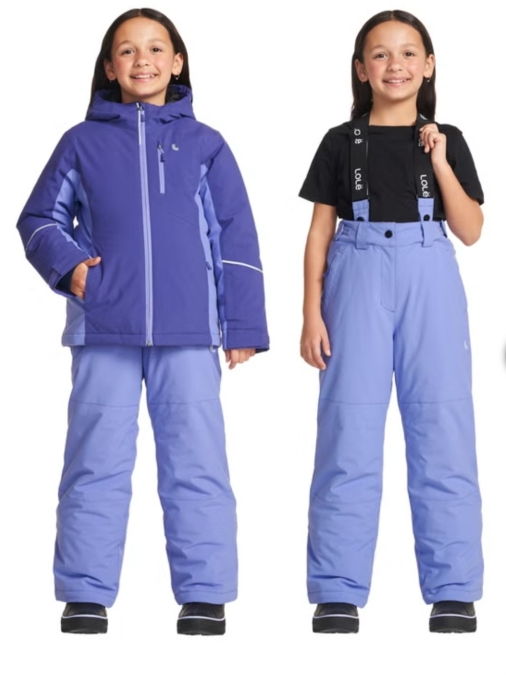 Lole Girls Two-Tone Purple Coat & Ski Pants with Black Suspenders